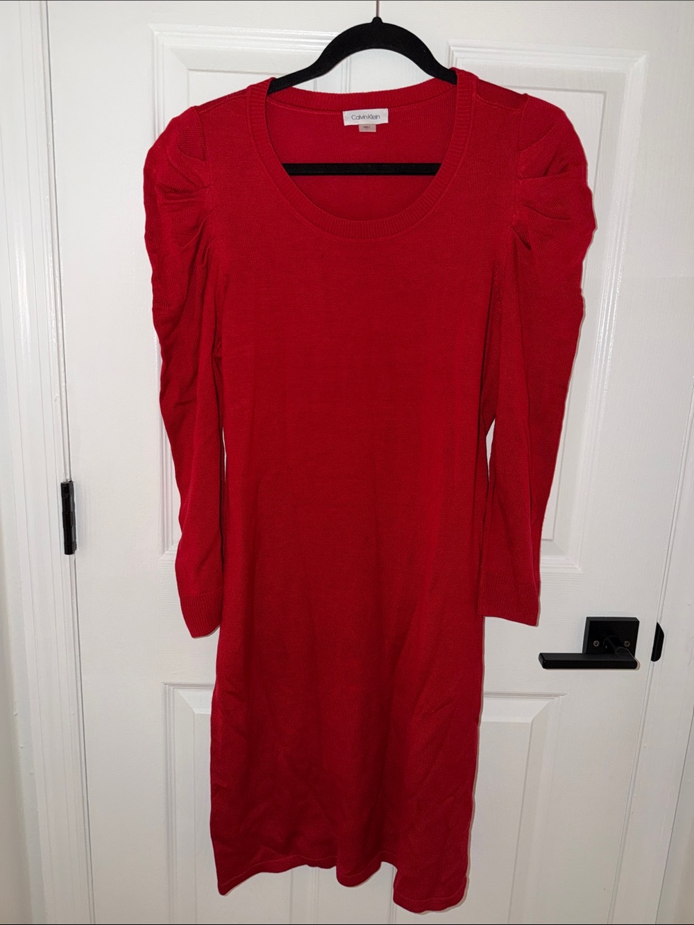 Calvin Klein Bold Red Long Sleeve Scoop Neck Sweater Dress